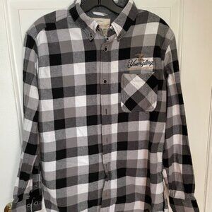 Yuengling Black, Gray, White plaid button long sleeve shirt, embroider logo, med